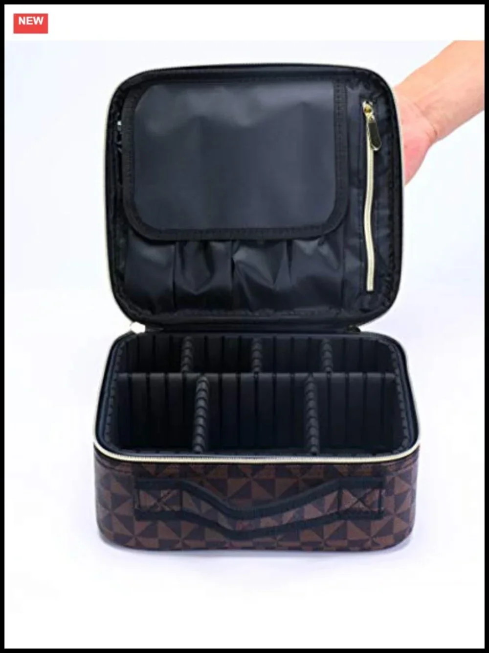 Travel Makeup Train Case Organizer with Adjustable Dividers Leather